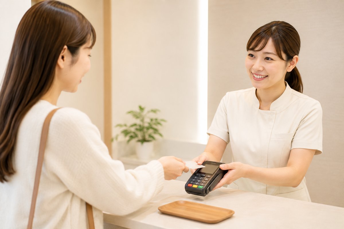 受付でのカード決済の様子